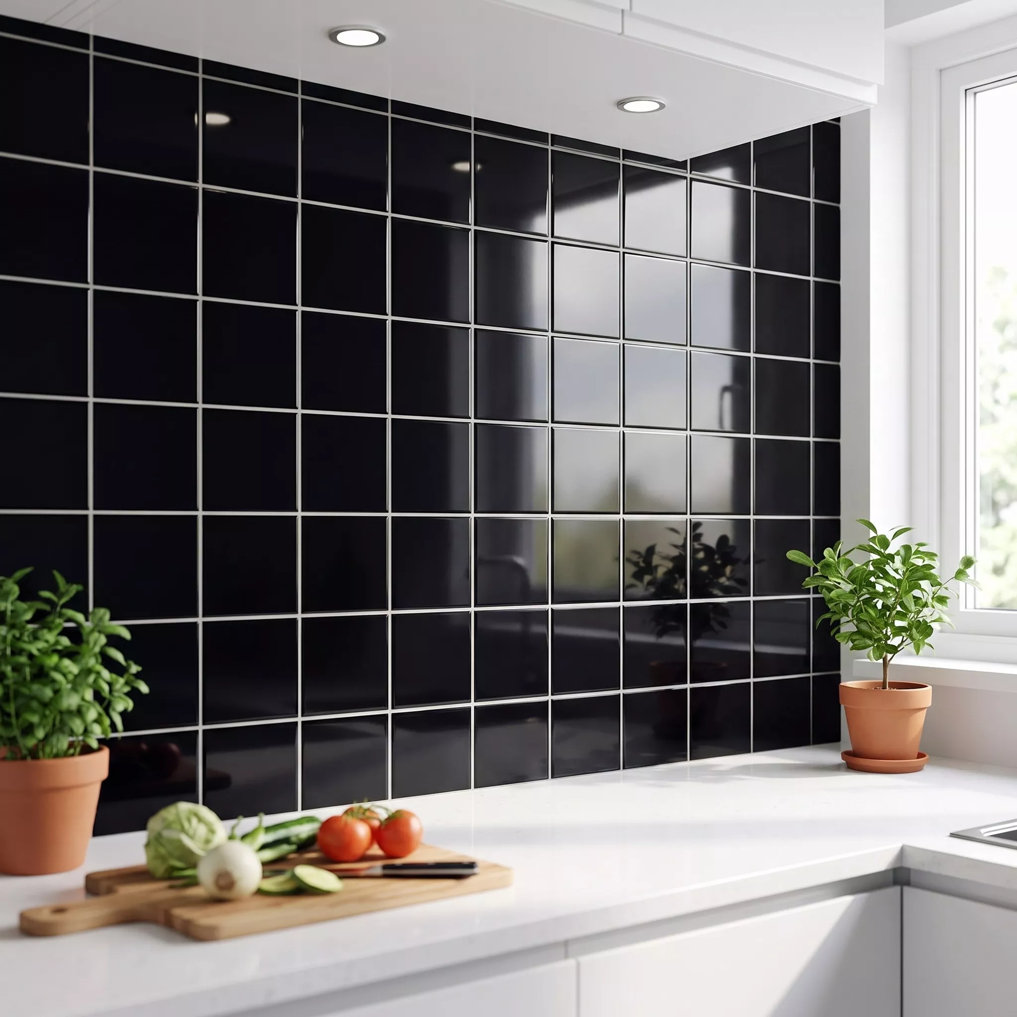 Tigla de metrou Negru Strălucitor 20x20 cm Fără Fațetă Ashville Negro