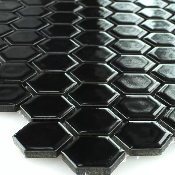 Plăci De Mozaic Ceramică Hexagon Negru Strălucitor H23