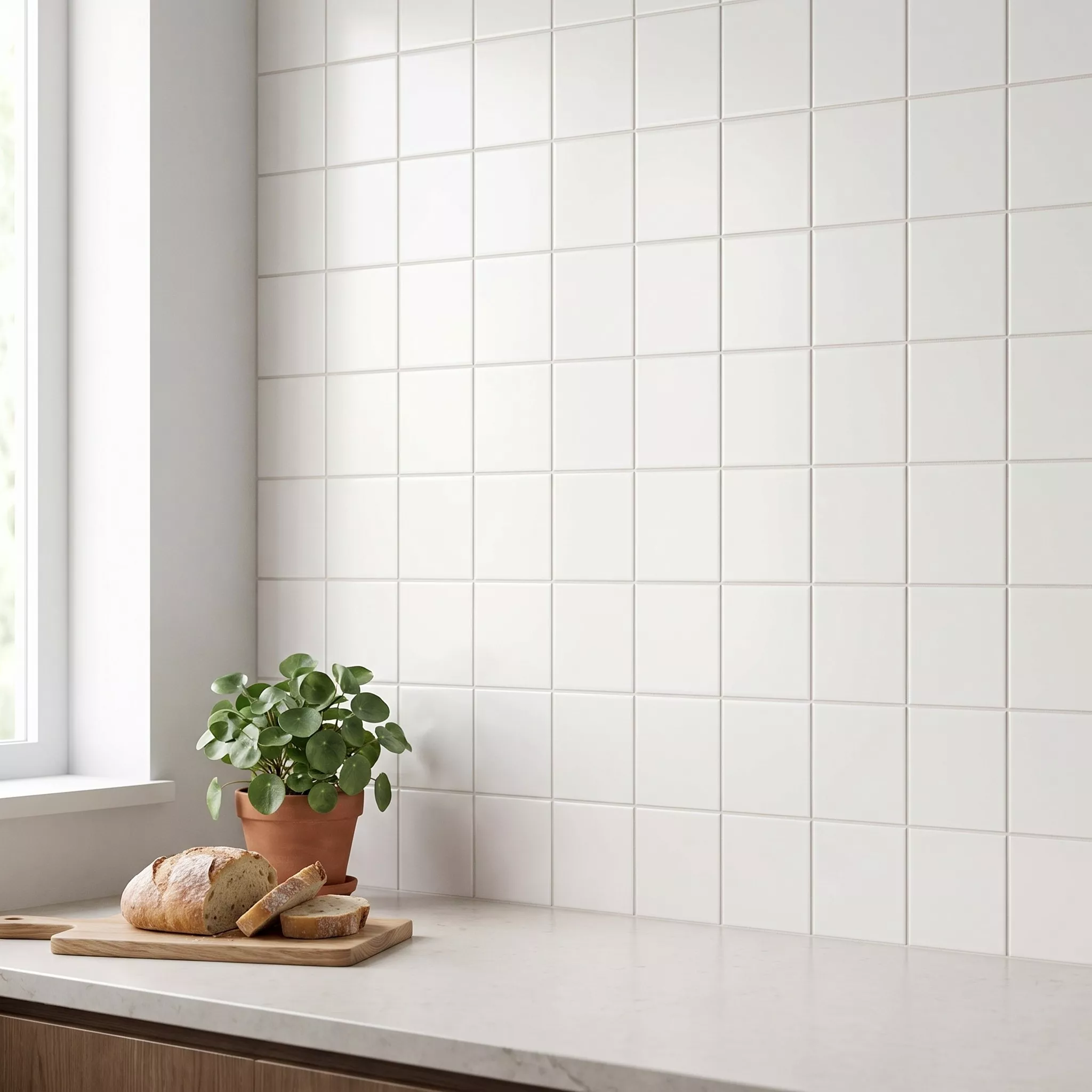 Tigla de metrou Alb Înghețată 10x10 cm Fără Fațetă Freyburg Blanco