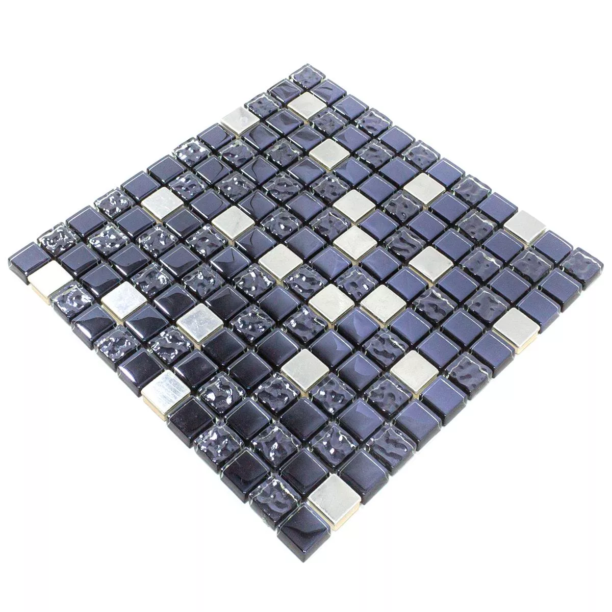 Plăci De Mozaic Sticlă Oțel Inoxidabil Blackriver Negru Argint Mix