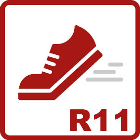 Antiderapant R11 
Unghi de înclinație de 19-27°Valoare crescută a coeficientului de frecare, potrivită pentru zone precum laboratoare, ateliere auto sau fabrici de îmbuteliere a băuturilor.