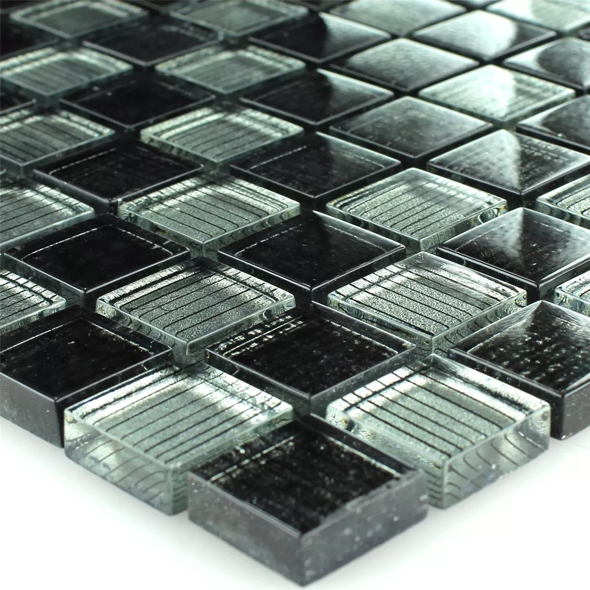 Model din Plăci De Mozaic Sticlă String Negru Gri In Dungi