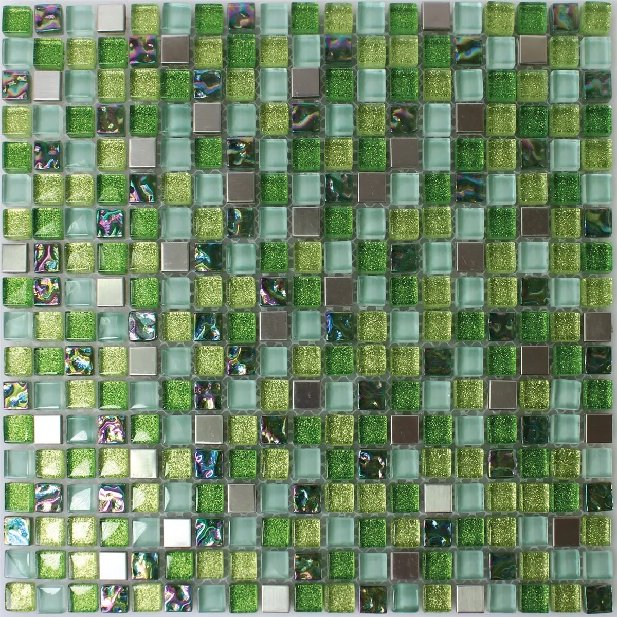 Plăci De Mozaic Sticlă Oțel Inoxidabil Verde Mix