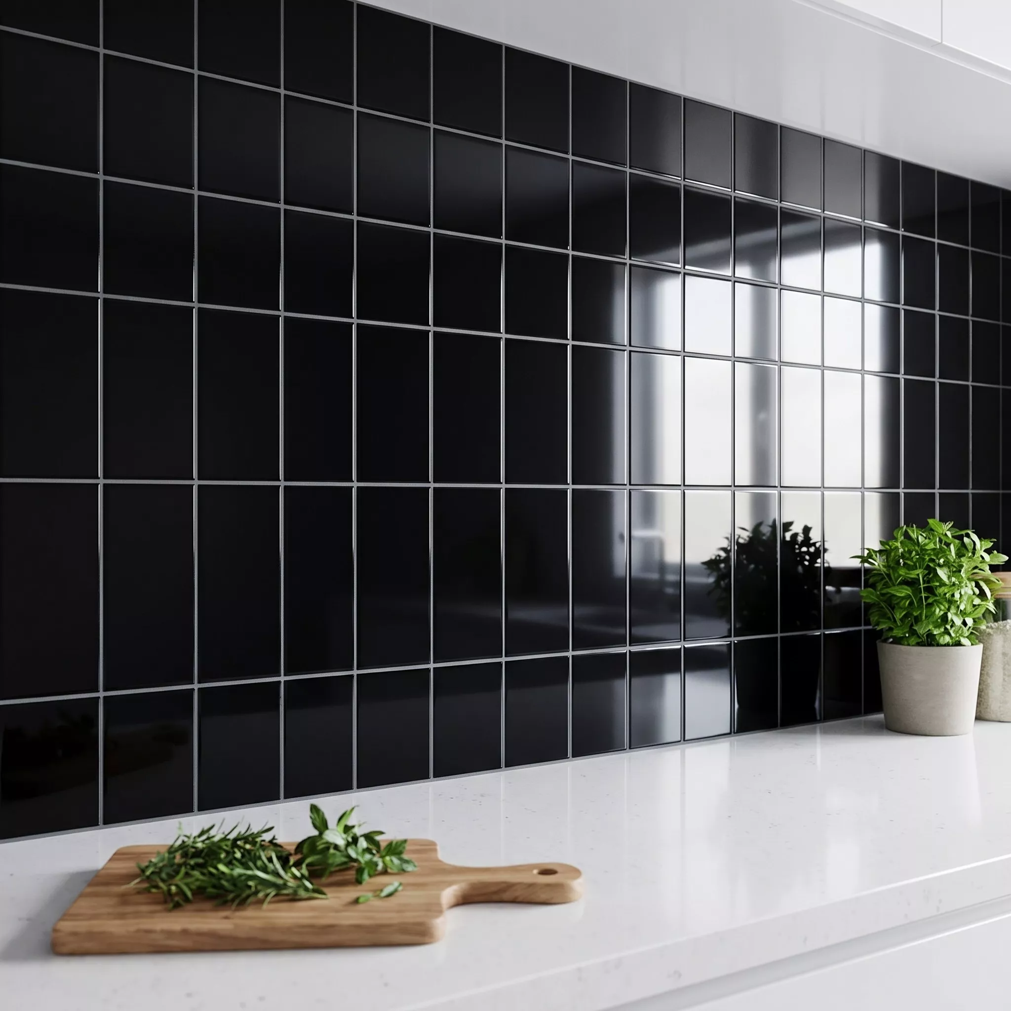 Tigla de metrou Negru Strălucitor 15x15 cm Fără Fațetă Miona Negro