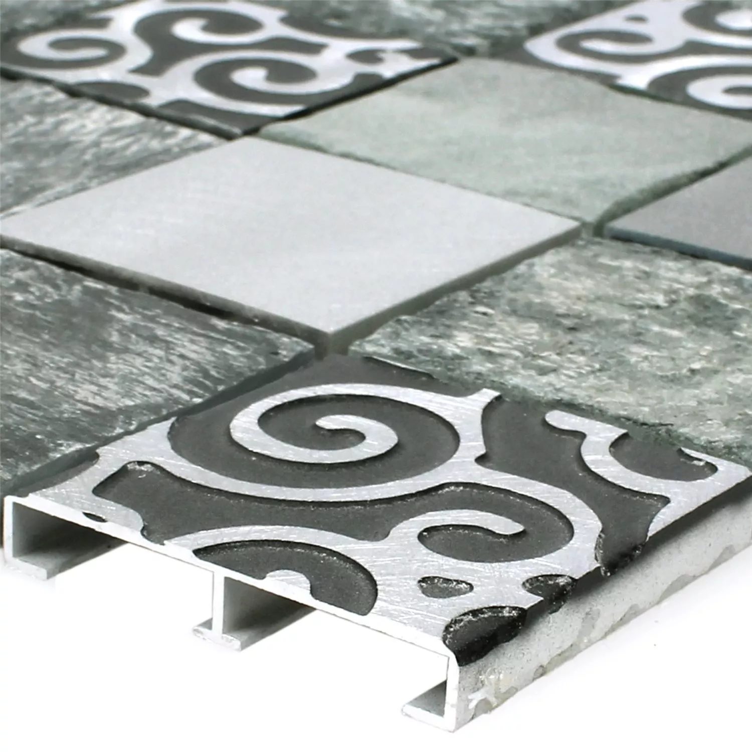 Plăci De Mozaic Sticlă Piatră Naturală Aluminiu Valdivia Gri