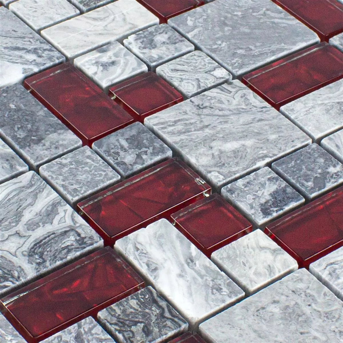 Mozaic Din Piatra Naturala Din Sticla Gresie Gri Sinop Roșu 2 Mix