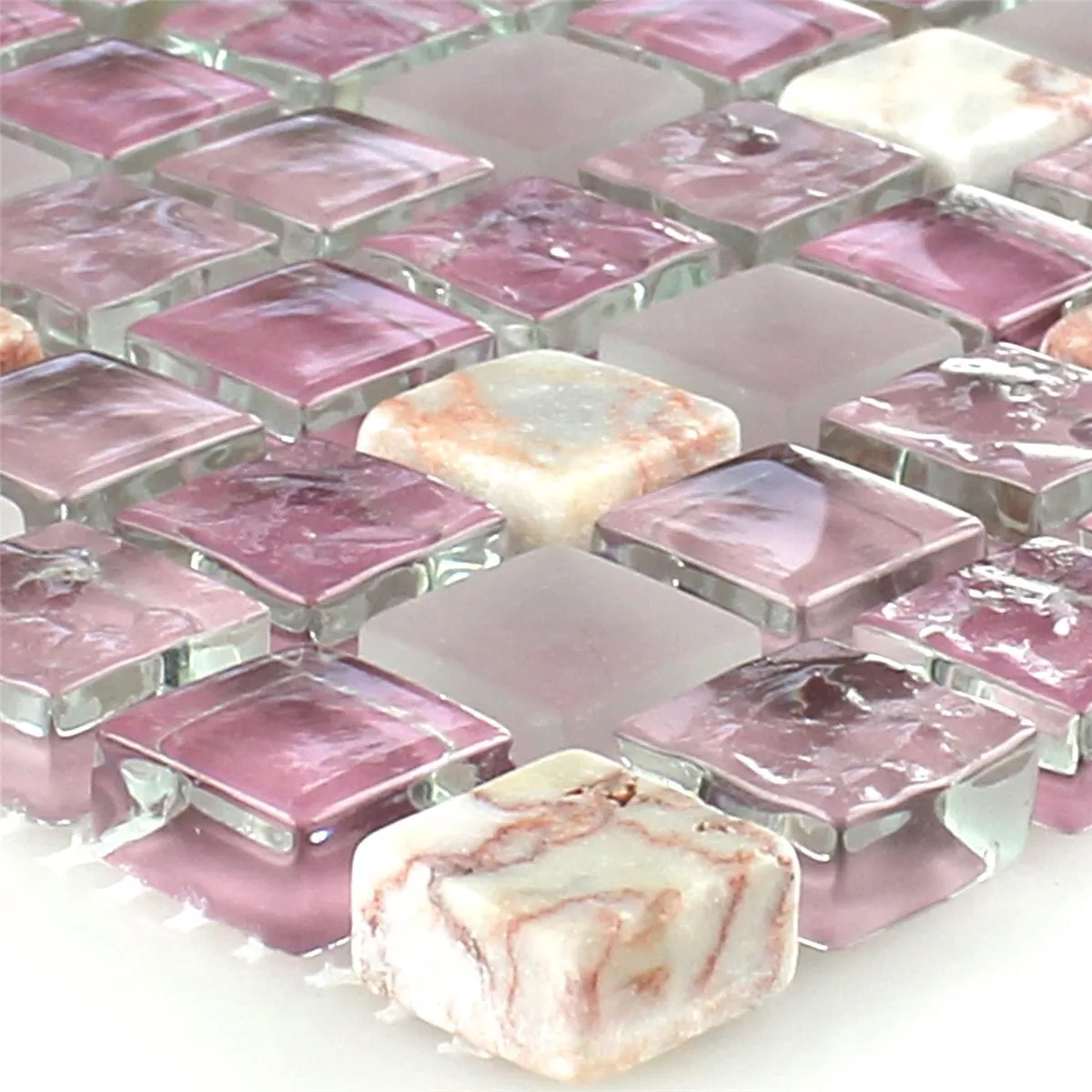 Plăci De Mozaic Sticlă Marmură Roz Mix 15x15x8mm Plăci De Mozaic Sticlă Marmură Roz Mix 15x15x8mm