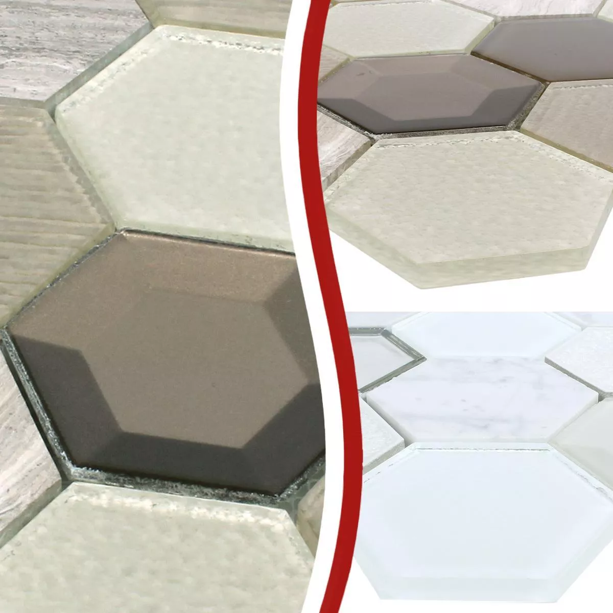 Model din Plăci De Mozaic Hexagon Concrete Sticlă Piatră Naturală Mix 3D