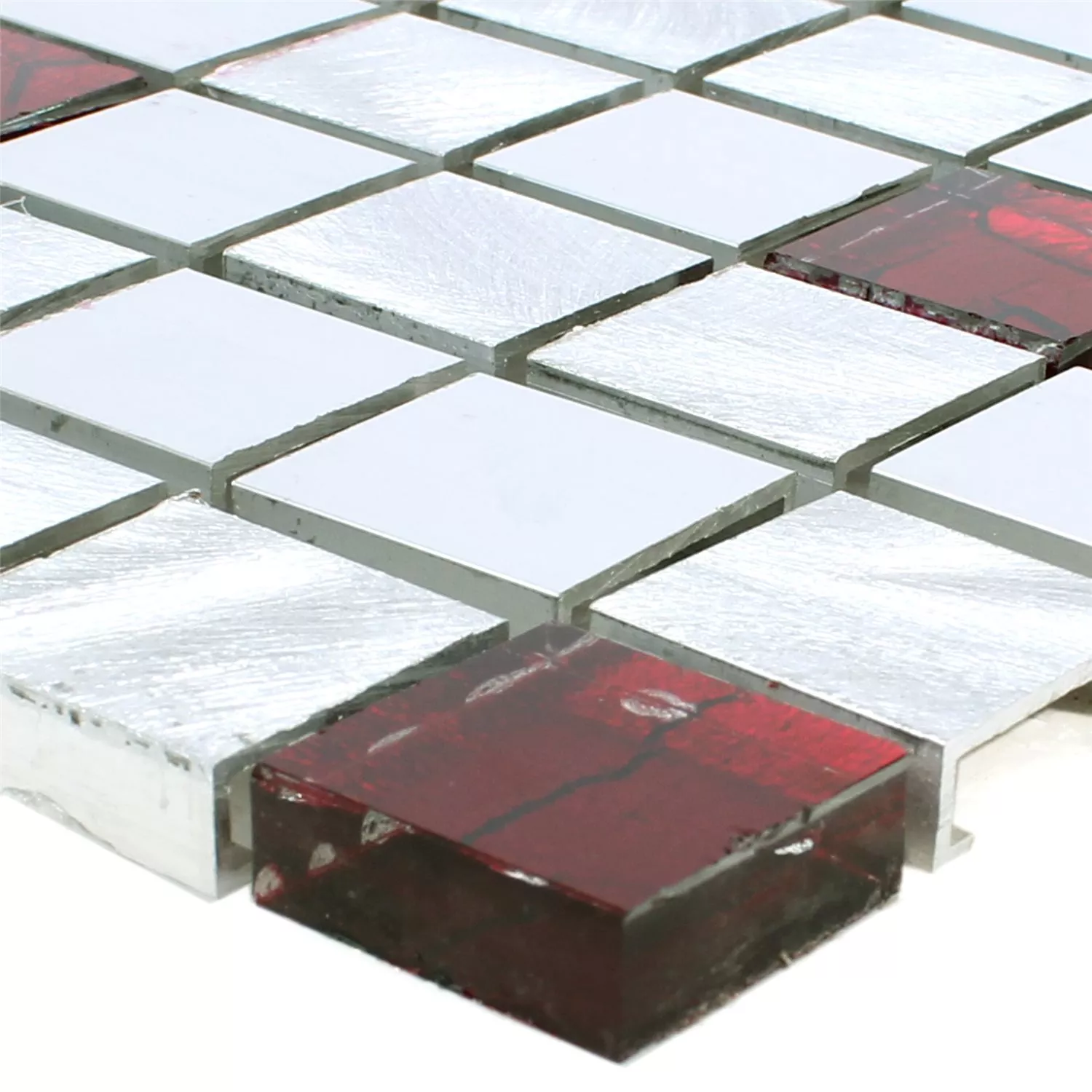 Plăci De Mozaic Aluminiu Sticlă Maira Argint Roșu