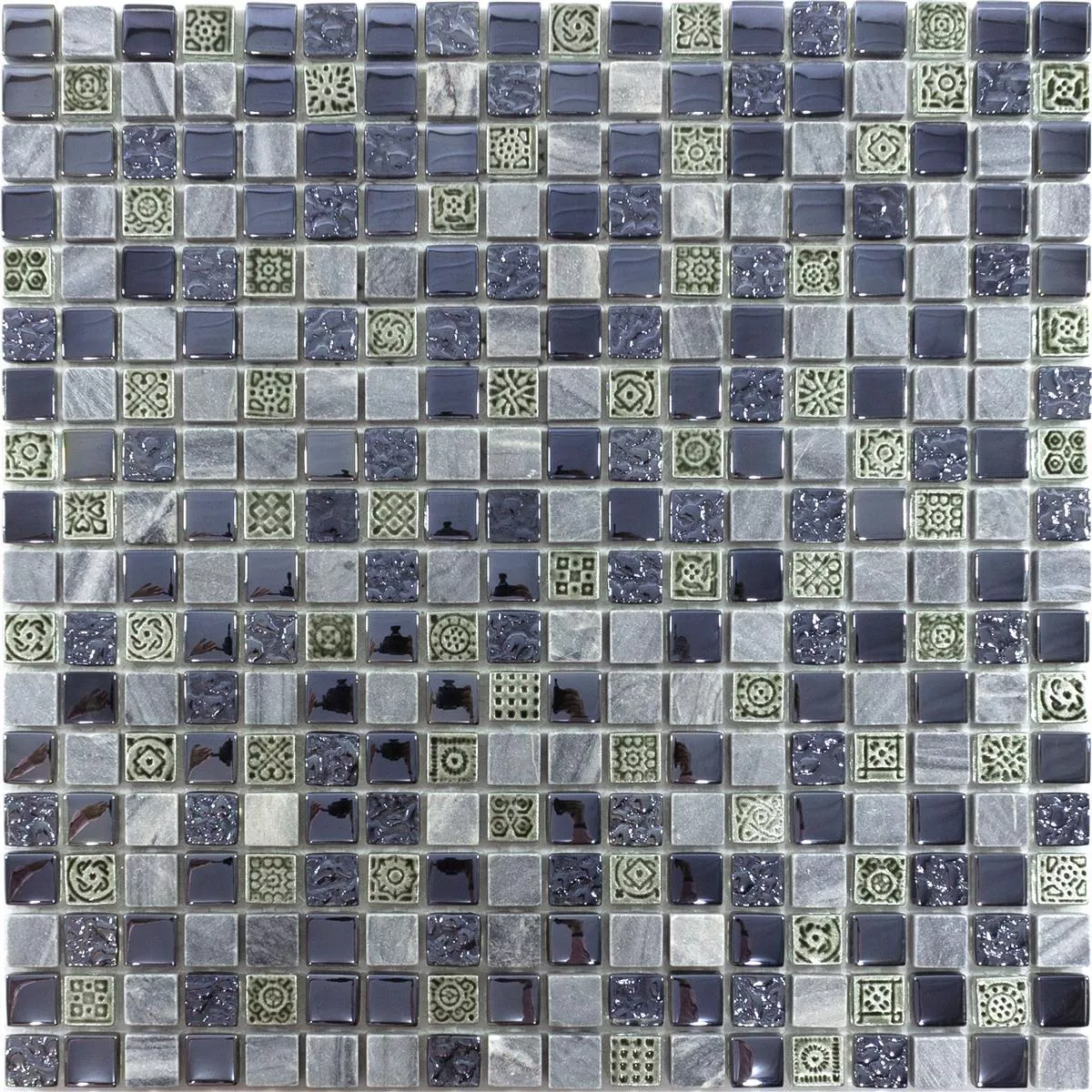 Sticlă Marmură Plăci De Mozaic Champion Negru Gri Mix