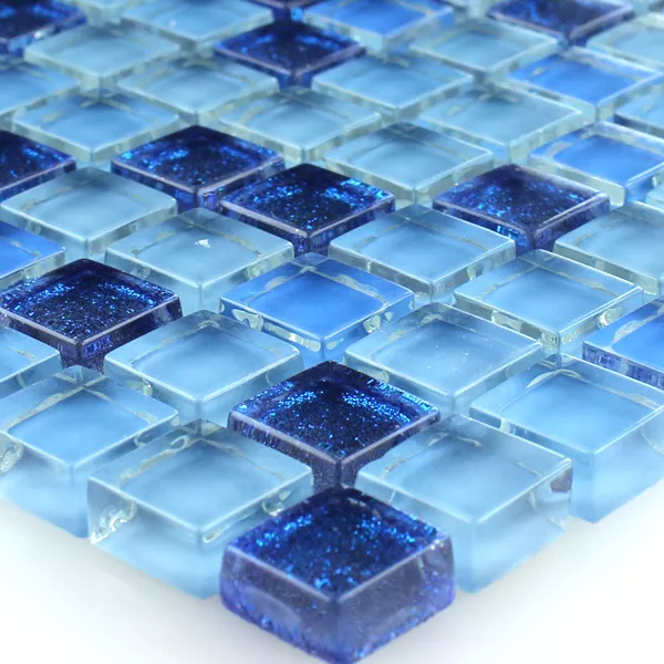 Mozaic De Sticlă Gresie Albastru Sclipici 15x15x8mm