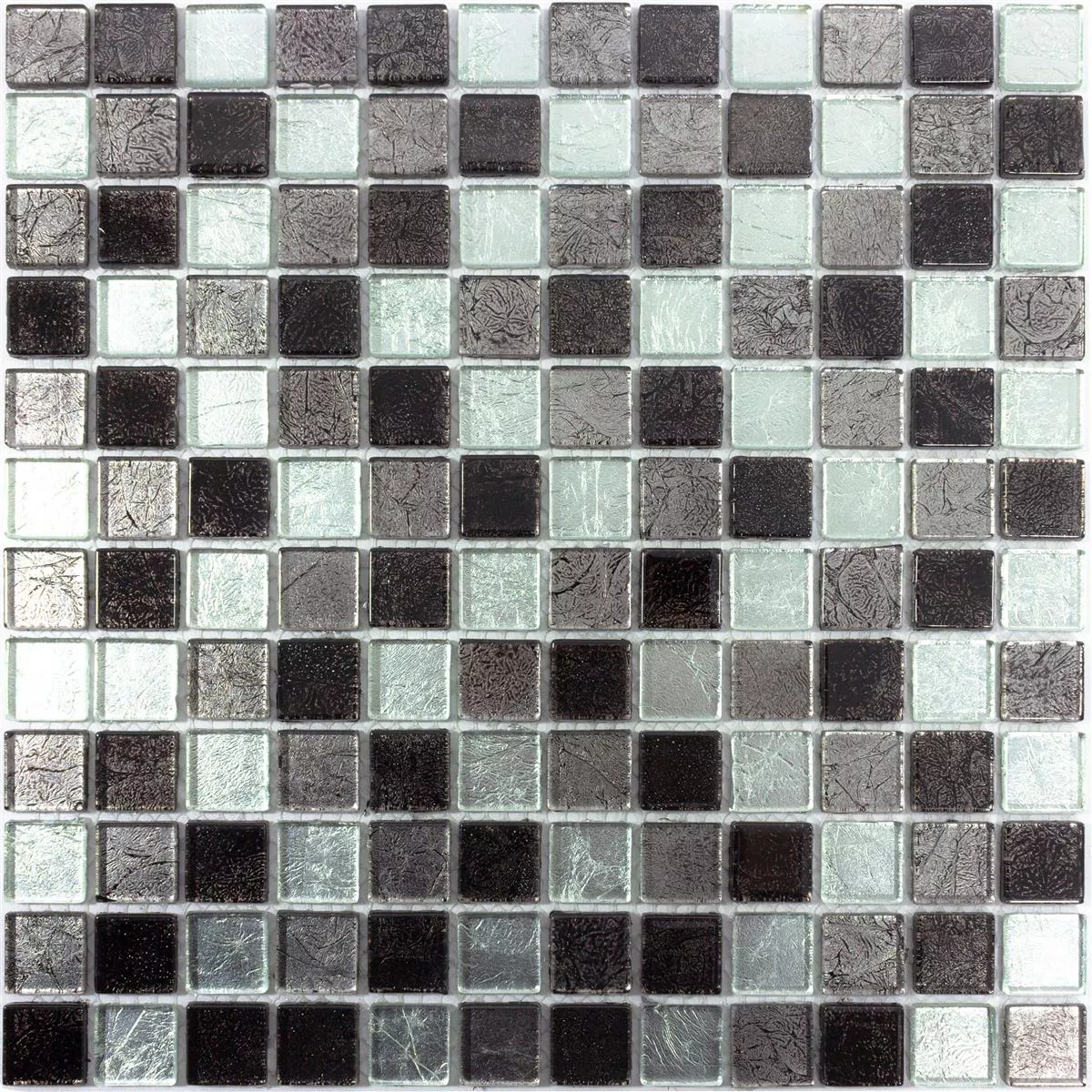 Plăci De Mozaic Sticlă Bonnie Cristal Structurat Negru Argint Gri