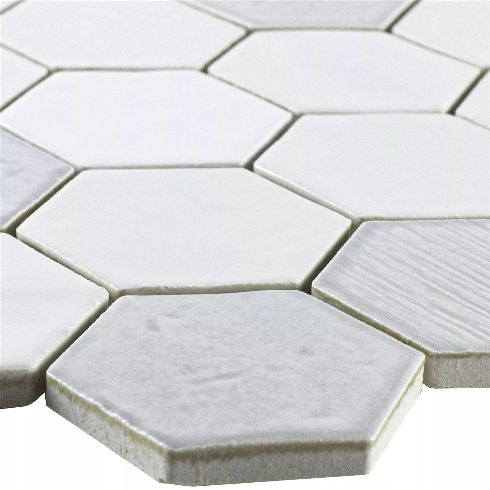 Model din Ceramică Tiglă De Mozaic Roseburg Hexagon Strălucitor Alb