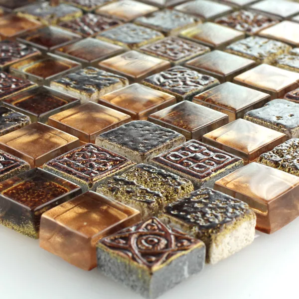 Plăci De Mozaic Escimo Sticlă Piatră Naturală Mix Maro Aur
