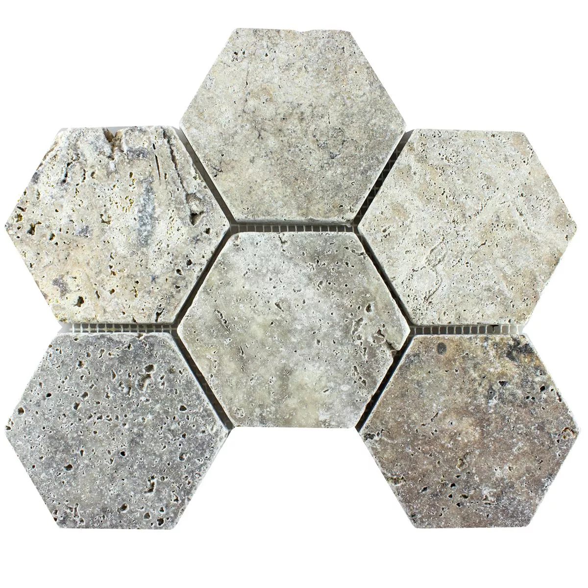 Travertin Piatră Naturală Plăci De Mozaic Mercado Hexagon Argint
