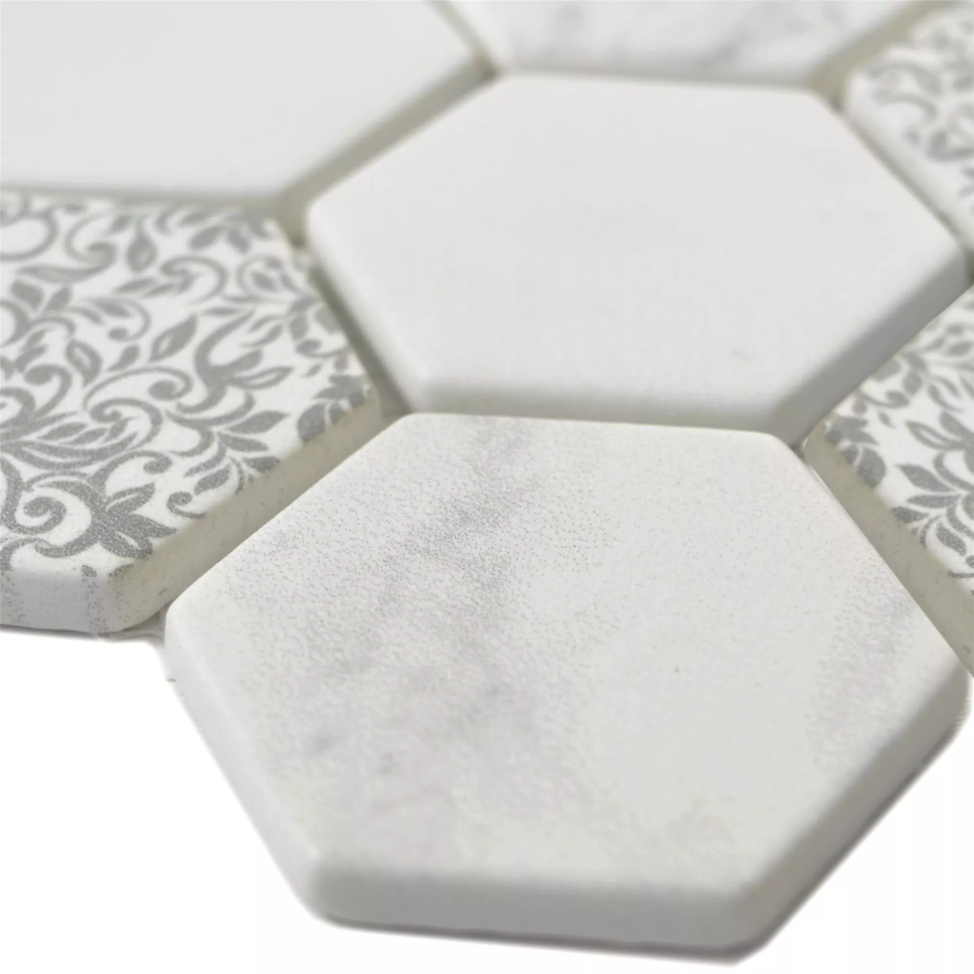 Model din Mozaic De Sticlă Gresie Acapella Carrara Hexagon