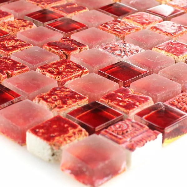 Plăci De Mozaic Escimo Sticlă Piatră Naturală Mix Roșu
