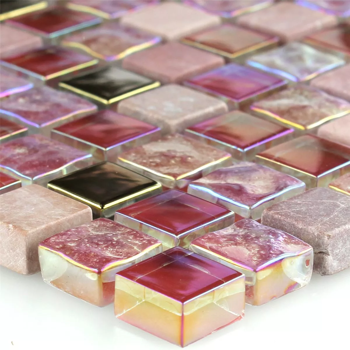 Muster von Mosaikfliesen Glas Naturstein Rot Rosa Gold