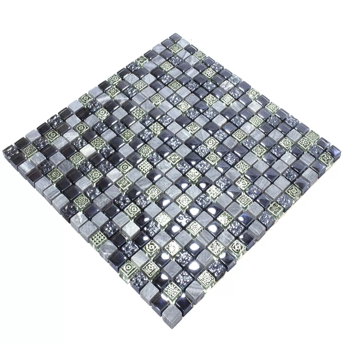 Sticlă Marmură Plăci De Mozaic Champion Negru Gri Mix