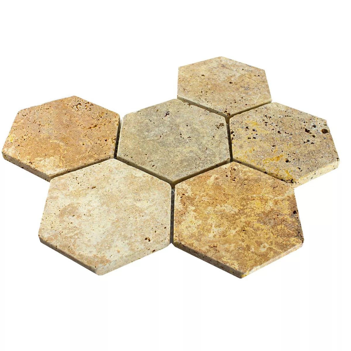 Travertin Piatră Naturală Plăci De Mozaic Mercado Hexagon Aur