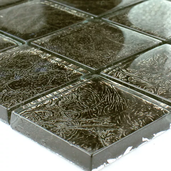 Mozaic De Sticlă 48x48x8mm Negru Aur Metal