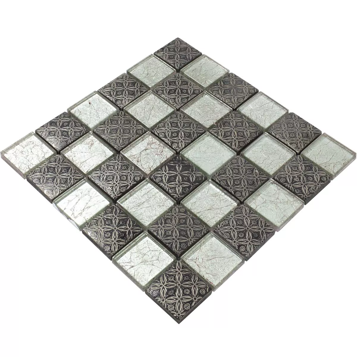 Mozaic De Sticlă Gresie Bayford Ornament Argint Negru