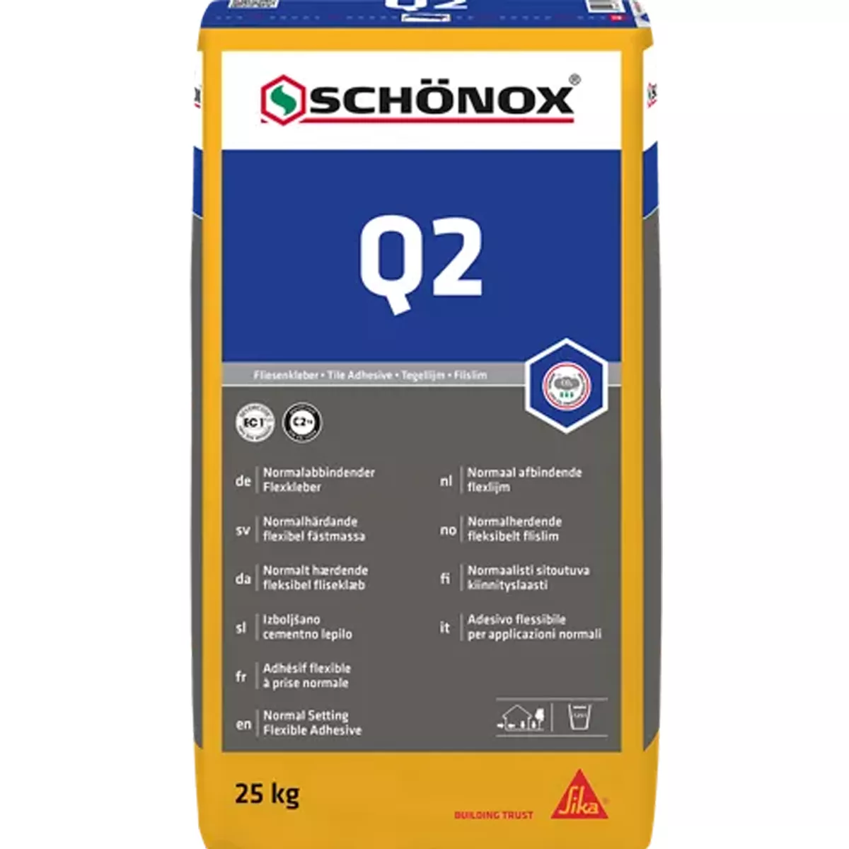 Adeziv flexibil Schönox Q2 pentru gresie porțelanată și plăci ceramice C2TE (25 kg)